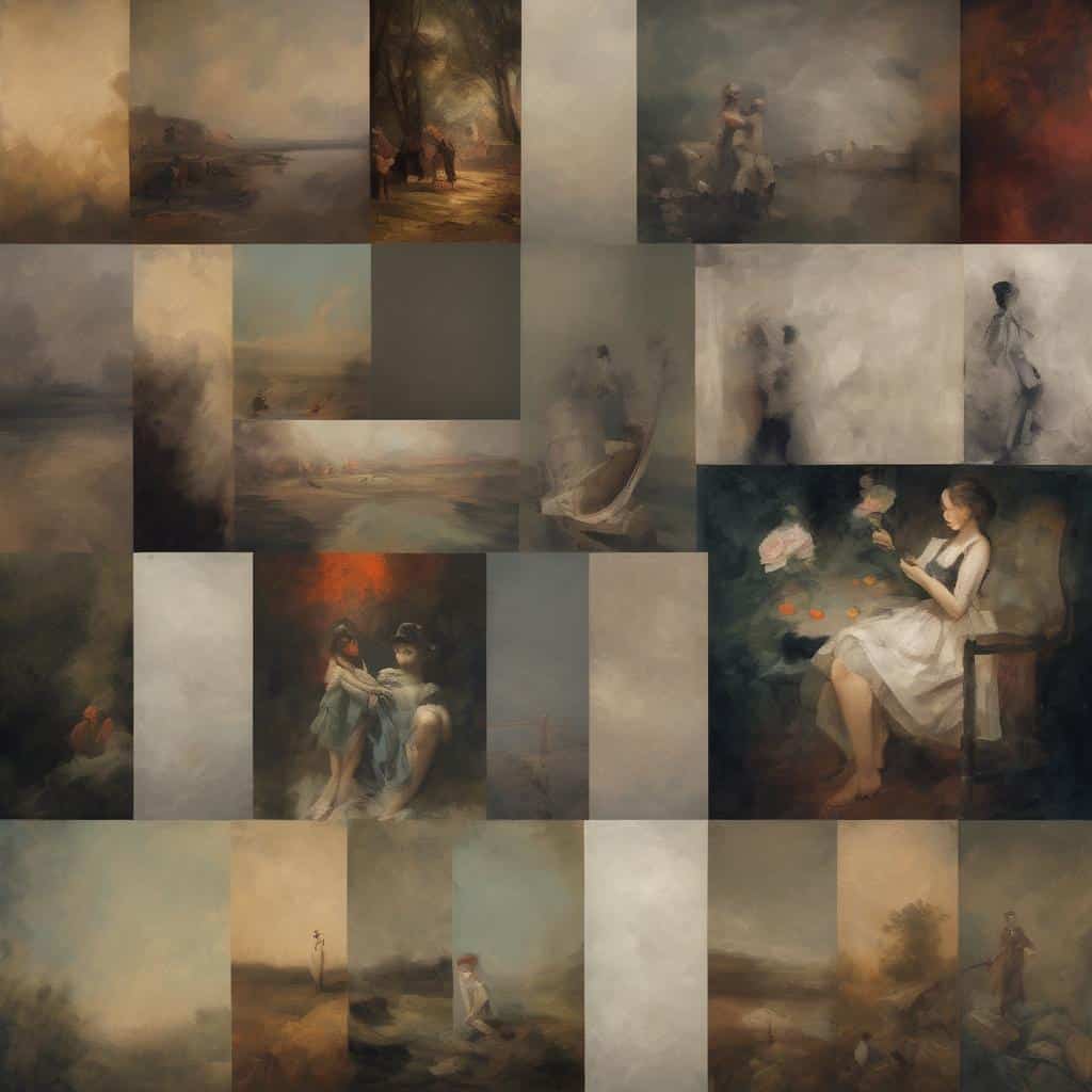 Οπτική τέχνη με αντίθεση, ατμόσφαιρες και ανθρώπινες μορφές σε αρμονική σύνθεση.