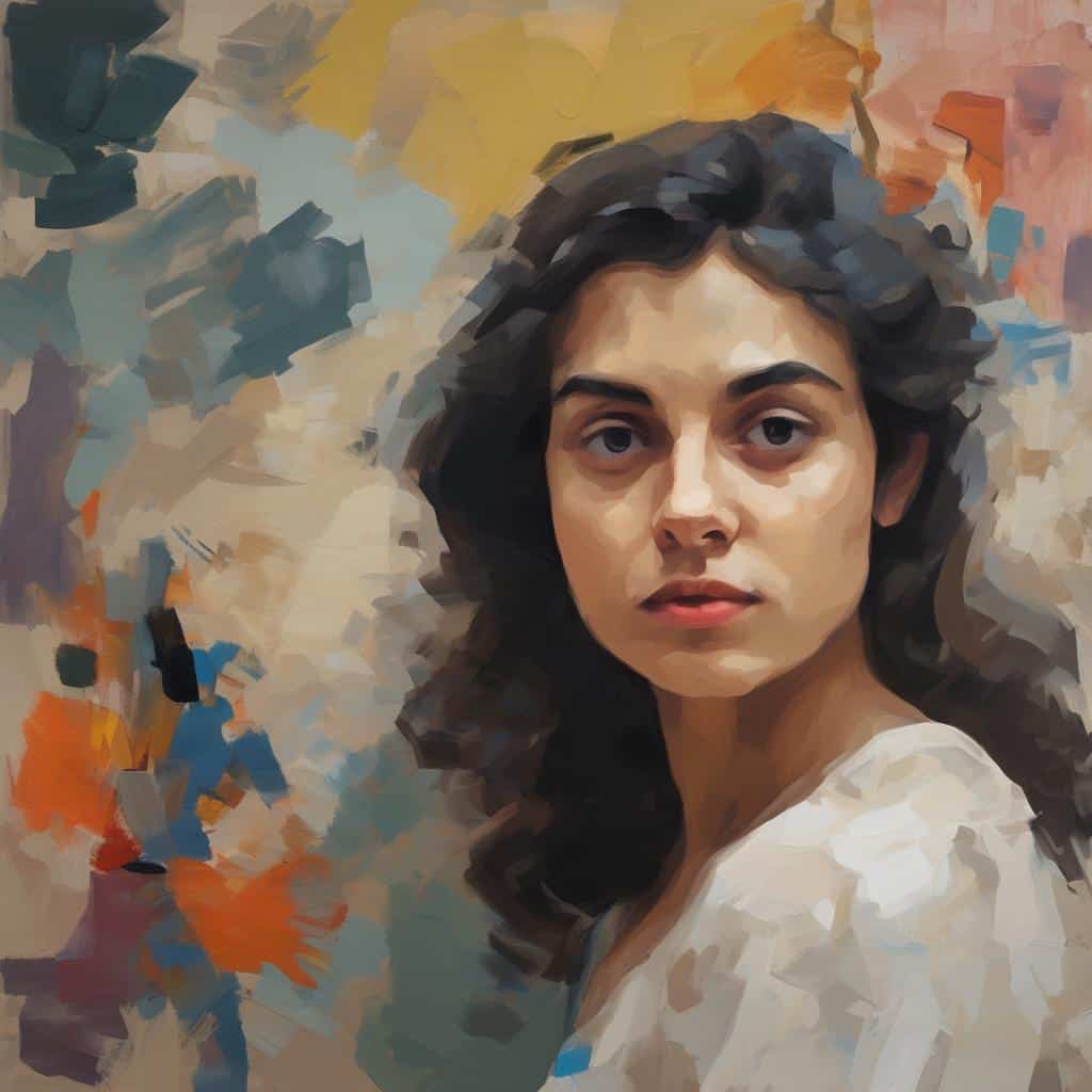 Αντίθεση ως Αισθητική Τεχνική σε πορτρέτο με έντονες χρωματικές διαφοροποιήσεις και δυναμική σύνθεση.