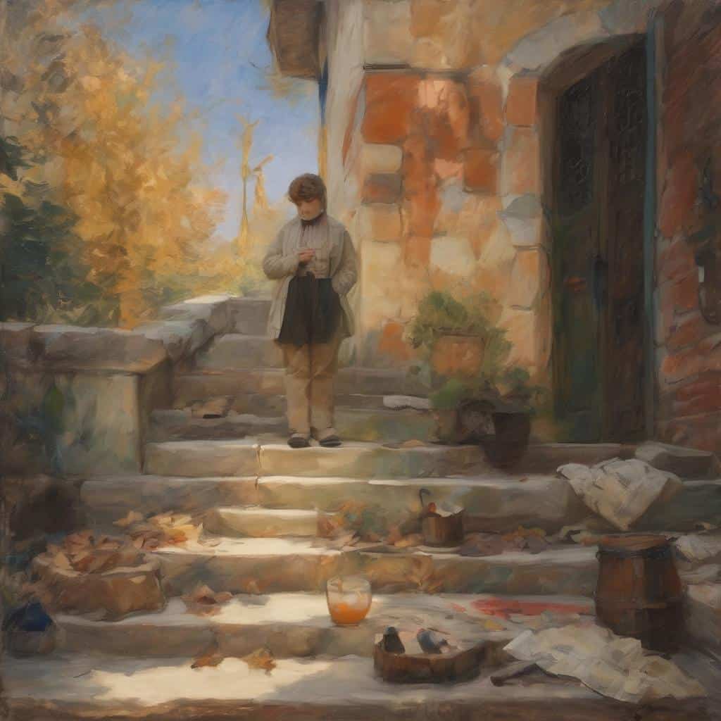 Ζώγραφη εικόνα με αντίθεση ως αισθητική τεχνική, νεαρή γυναίκα με κινητό σε σκηνικό φθινοπώρου.